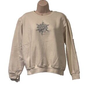 VTG Y2K Northern Reflections Snowflake Sweatshirt Womens M White Grandma Cabin